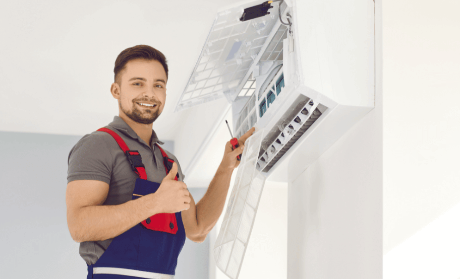 person working with HVAC system